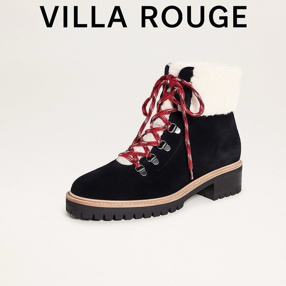 Villa Rouge Miloh Hiking Boots Women’s 11M Black Leather Ankle Lace Up Shearling - Picture 1 of 16